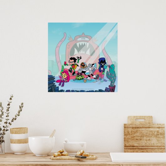 Tien Titans gaan! | Tentacled Monster-benaderingen Poster (Keuken)