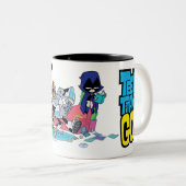 Tien Titans gaan! | Tentacled Monster-benaderingen Tweekleurige Koffiemok (Voorkant rechts)