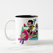 Tien Titans gaan! | Tentacled Monster-benaderingen Tweekleurige Koffiemok (Links)