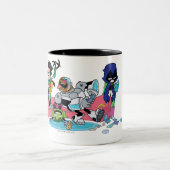 Tien Titans gaan! | Tentacled Monster-benaderingen Tweekleurige Koffiemok (Center)
