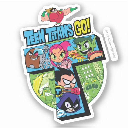 Tien Titans gaan! | Titans Tower Collage Sticker (Voorkant)