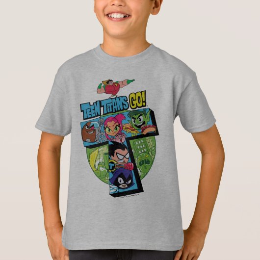 Tien Titans gaan! | Titans Tower Collage T-shirt (Voorkant)