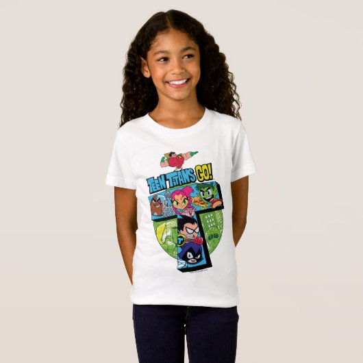 Tien Titans gaan! | Titans Tower Collage T-shirt (Voorkant volledig)