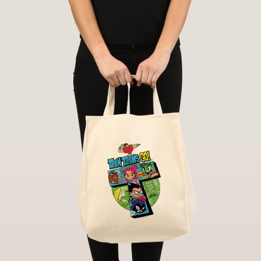 Tien Titans gaan! | Titans Tower Collage Tote Bag (Voorkant (product))