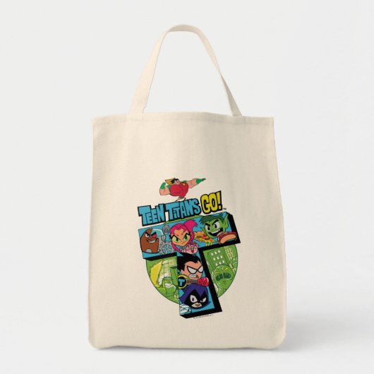 Tien Titans gaan! | Titans Tower Collage Tote Bag (Voorkant)