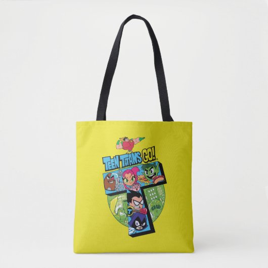Tien Titans gaan! | Titans Tower Collage Tote Bag (Voorkant)