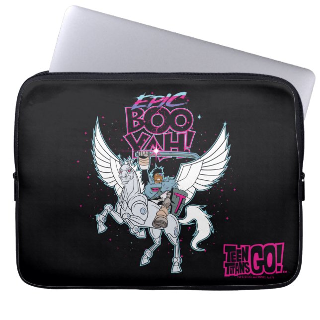 Tien Titans gaan! | Warrior Cyborg Riding Pegasus Laptop Sleeve (Voorkant)