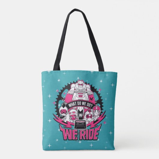 Tien Titans gaan! | "We Ride" Retro Moto Graphic Tote Bag (Achterkant)