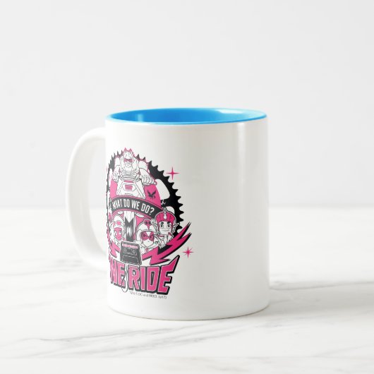 Tien Titans gaan! | "We Ride" Retro Moto Graphic Tweekleurige Koffiemok (Voorkant links)