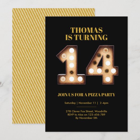 Tienage uitnodiging voor veertiende verjaardag (Voorkant / Achterkant)