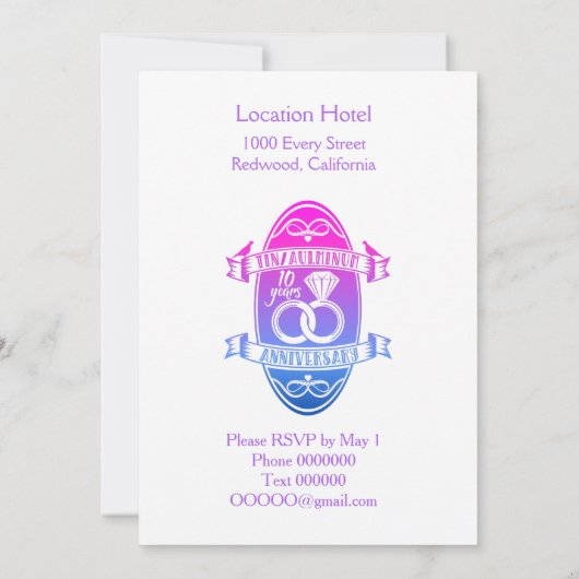 Tiende 10e trouwdag TIN ALUMINUM Kaart (Achterkant)