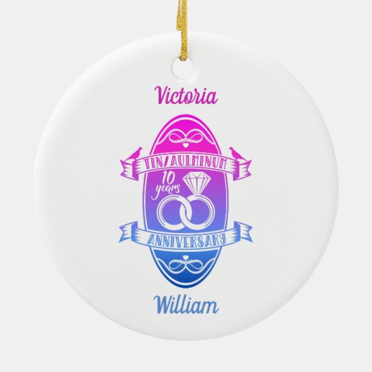 Tiende 10e trouwdag TIN ALUMINUM Keramisch Ornament (Achterkant)