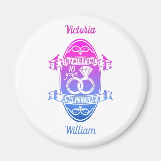 Tiende 10e trouwdag TIN ALUMINUM Magneet (Voorkant)