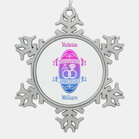 Tiende 10e trouwdag TIN ALUMINUM Sneeuwvlok Ornament (Voorkant)