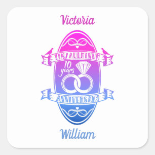 Tiende 10e trouwdag TIN ALUMINUM Vierkante Sticker