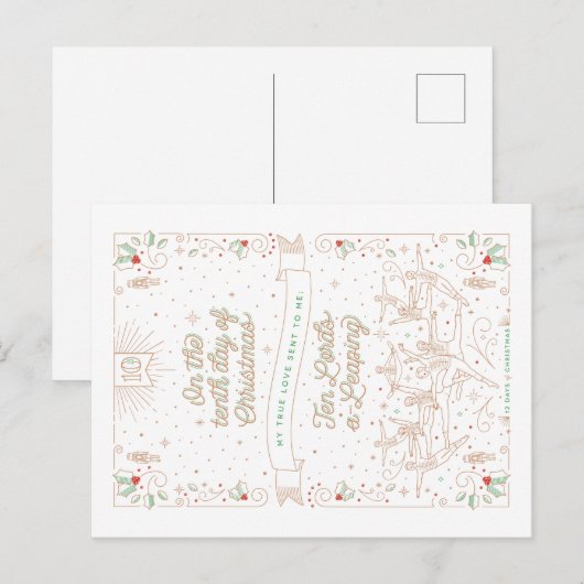 TIENDE DAG VAN KERSTMIS/het Briefkaart van (Voorkant / Achterkant)