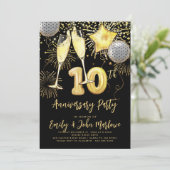 Tiende Jubileum Gold Glitter Confetti Champagne Kaart (Staand voorkant)