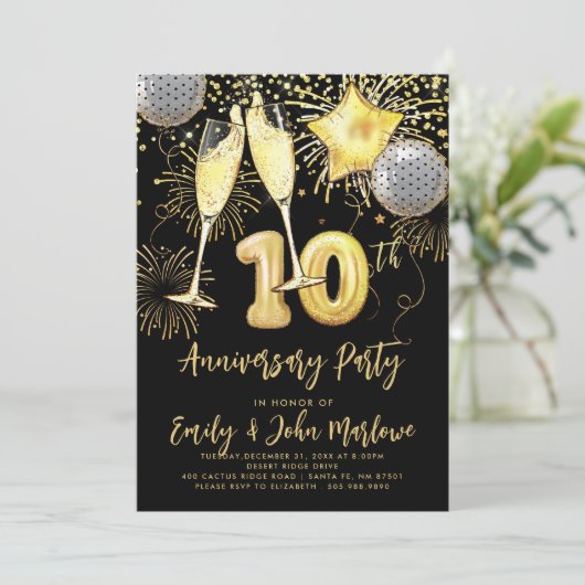 Tiende Jubileum Gold Glitter Confetti Champagne Kaart (Staand voorkant)