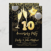 Tiende Jubileum Gold Glitter Confetti Champagne Kaart (Voorkant / Achterkant)