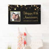 Tiende Jubileum Modern Black Gold Stars Foto Spandoek (Insitu)