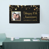 Tiende Jubileum Modern Black Gold Stars Foto Spandoek (Beurs)