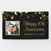 Tiende Jubileum Modern Black Gold Stars Foto Spandoek (Horizontaal)
