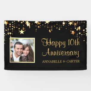Tiende Jubileum Modern Black Gold Stars Foto Spandoek