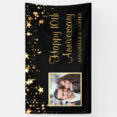 Tiende Jubileum Modern Black Gold Stars Foto Spandoek (Verticaal)