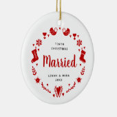 Tiende kerstman gehuwde persoonlijke kerstman Garl Keramisch Ornament (Rechts)