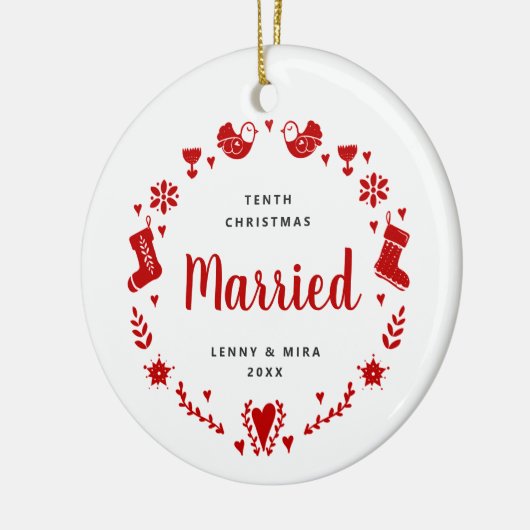 Tiende kerstman gehuwde persoonlijke kerstman Garl Keramisch Ornament (Links)