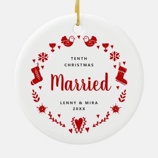 Tiende kerstman gehuwde persoonlijke kerstman Garl Keramisch Ornament (Achterkant)