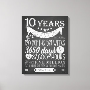 Tiende trouwdag, bord, 10 jaar canvas afdruk