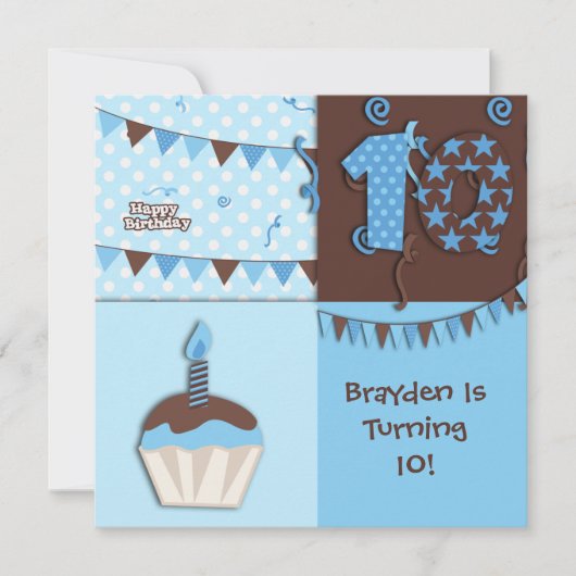 Tiende verjaardag : Jongen: Uitnodiging (Voorkant)