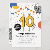 Tiende verjaardag kaars Doodle uitnodiging (Voorkant / Achterkant)