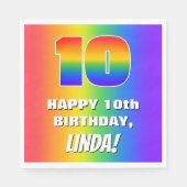 Tiende verjaardag: kleurrijk, vun regenboogpatroon servet (Voorkant)