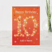 Tiende verjaardag - nummer 10 in sterren - rood -  kaart (Voorkant)