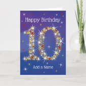 Tiende verjaardag - nummer 10 sterren - blauw - le kaart (Voorkant)