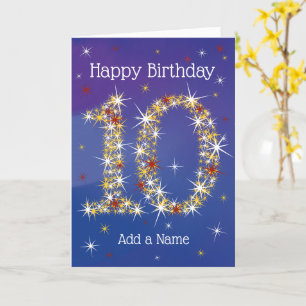 Tiende verjaardag - nummer 10 sterren - blauw - le kaart
