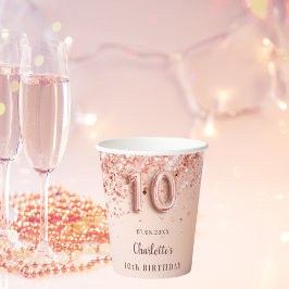 Tiende verjaardag roos goud glitter monogram naam papieren bekers