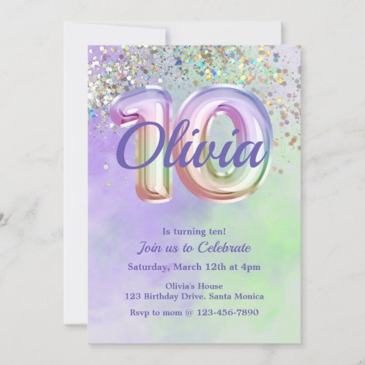 Tiende verjaardag, Tie Dye, tien, Glitter Invitati Kaart (Voorkant)