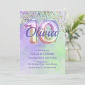 Tiende verjaardag, Tie Dye, tien, Glitter Invitati Kaart (Staand voorkant)
