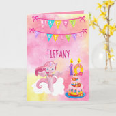 Tiende verjaardag Unicorn Kaart (Gele Bloem)