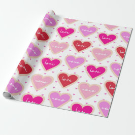 TIENEN ROZE EN PAARSE VALENTIJNSE HARTEN CADEAUPAPIER