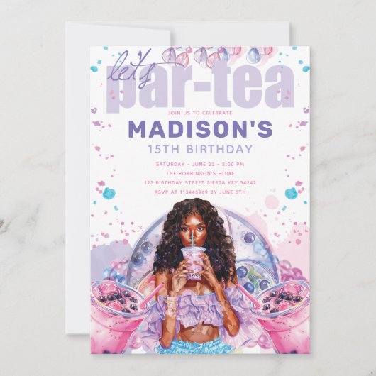 Tiener Afro-Amerikaanse Boba Bubble Tea Verjaardag Kaart (Voorkant)
