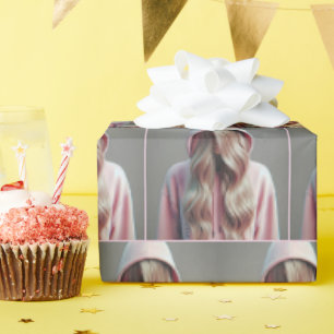 Tiener die zich verbergt achter lang blond haar cadeaupapier