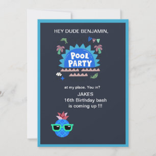 tiener dude pool party verjaardag plons kaart