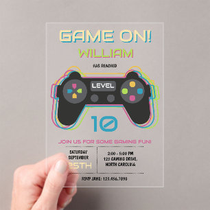 Tiener Gamen Gamer Videospel Speler Neon Verjaarda Acryl Uitnodigingen