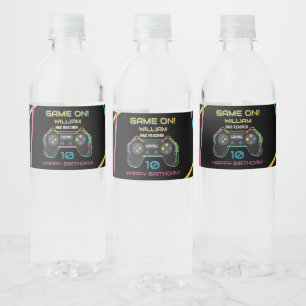 Tiener Gamen Gamer Videospel Speler Neon Verjaarda Waterfles Etiket