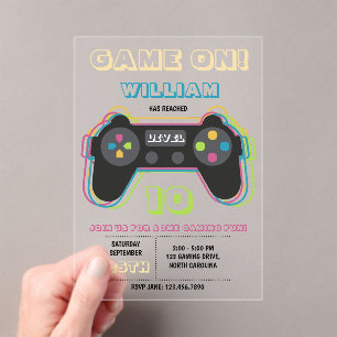 Tiener Gamen Gamer Videospel Speler Retro Verjaard Acryl Uitnodigingen