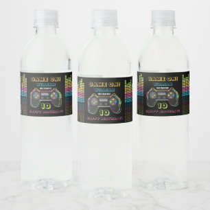 Tiener Gamen Gamer Videospel Speler Retro Verjaard Waterfles Etiket